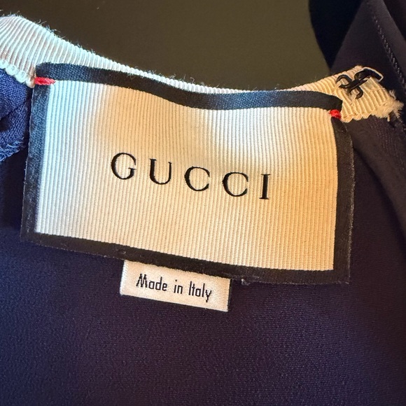 GUCCI - Navy Mini Shift Dress with White and Red Contrast Trim - Picture 15 of 15